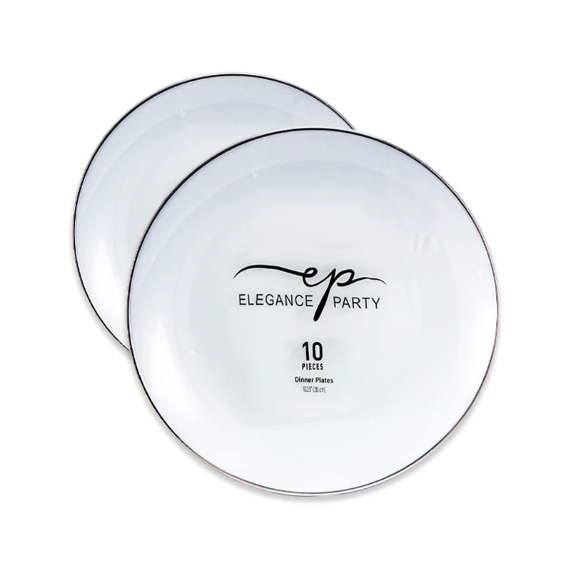 Elegance Party Curve 10PK 10.25" Dinner Plate White+Silver
