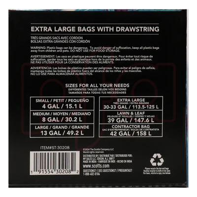 ST-30208, Drawstring Trash  Bag Flex 30 Gal 36CT Clear Blue - Scotts, 191554302082
