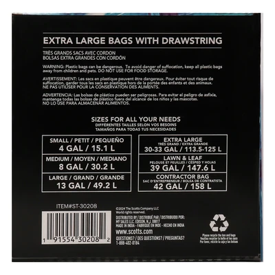 ST-30208, Drawstring Trash  Bag Flex 30 Gal 36CT Clear Blue - Scotts, 191554302082