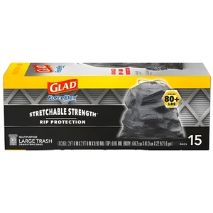 GLAD-22345, Glad 30Gallon Black Trash Bag Forceflex 15Count, 012587223451