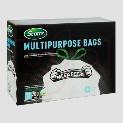 ST-30204, Drawstring Trash Bag Flex 13 Gal 200CT White Lemon - Scotts, 191554302044