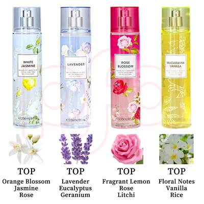 88818, Women's Body Mist Display 8 oz/ 236 ml Love Of Fruits, 4 Scents Lavender/Macadamia Vanilla/Rose Blossom/White Jasmine - United Scents, 191554886322