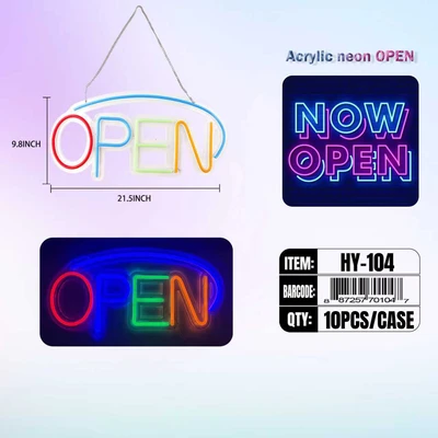 HY-104, LED NEON ACRYLIC OPEN SIGN 21.5"x9.8" (55cm*25cm), 887257701047