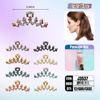 J3537, Hair Clip 3″ Inch with Diamond Assorted, 887257835377