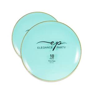 36328, Elegance Party Curve 10PK 10.25" Dinner Plate Mint+Gold, 191554363281