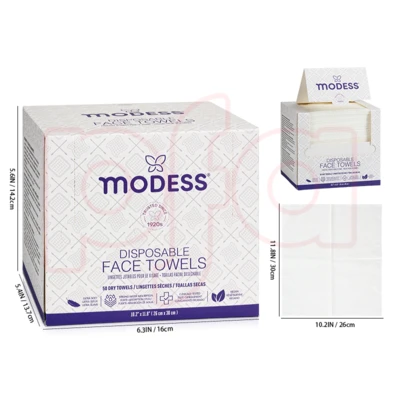 24050, Modess Face Towel  50PCS  10.2"x11.8", 191554240506