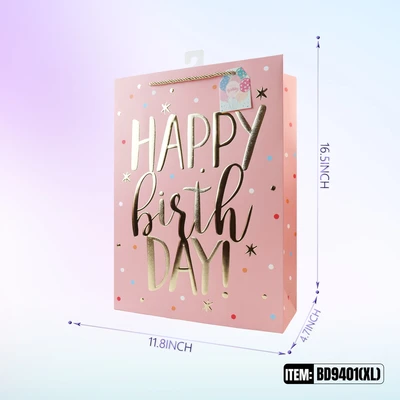 BD9401-XL, Birthday Gift Bags XL.Assorted x4 Styles  11.8"x4.7"x16.5", 887257130618