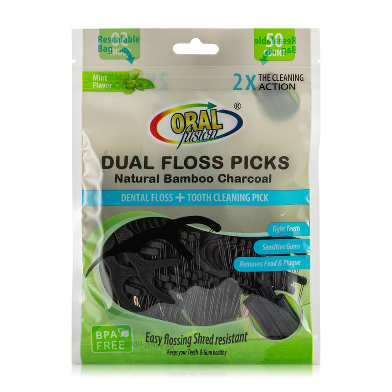 Oral Fusion Floss Picks 50CT Charcoal