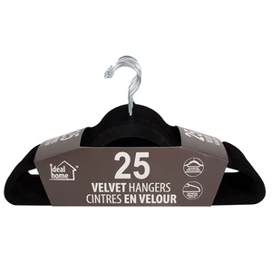 45022, Ideal Home Velvet Hanger 25PK Black Silver Hook, 191554450226