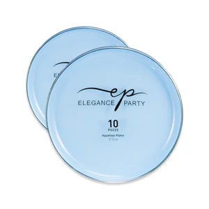 36295, Elegance Party Edge 10PK 7.5" Dinner Plate Ice Blue+Silver, 191554362956