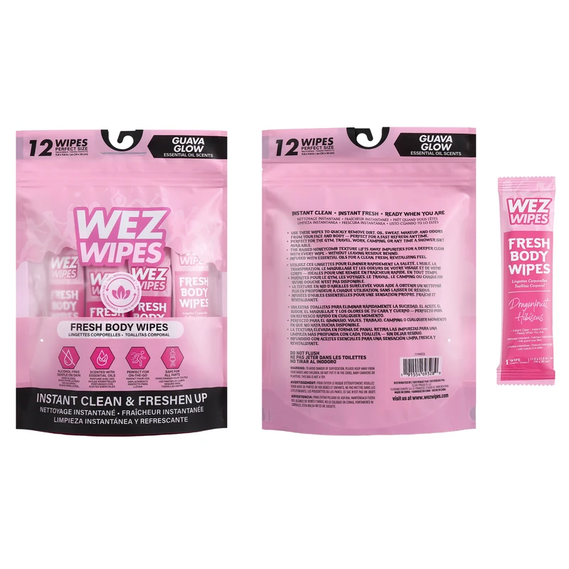 WEZ WIPES Fresh Body Wipes 12pcs Dragonfruit Hibiscus