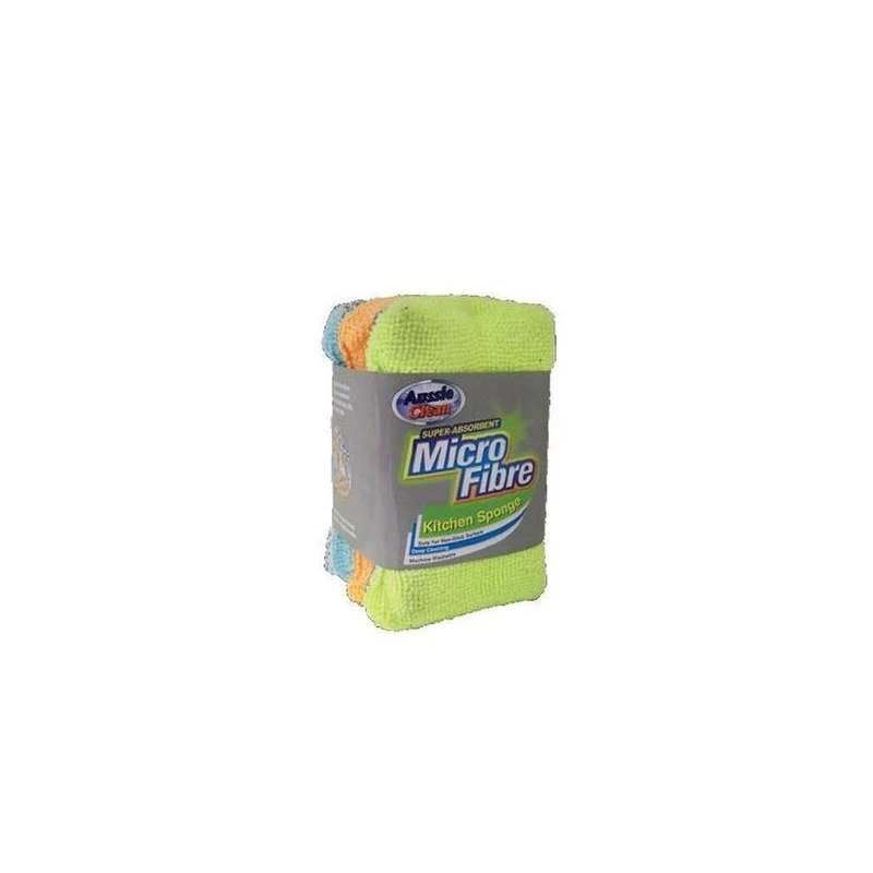 Aussie Clean Scrub-a-roo 2in1 Microfibre Sponge 3pk 13cm x 7.5cm x 2.5cm