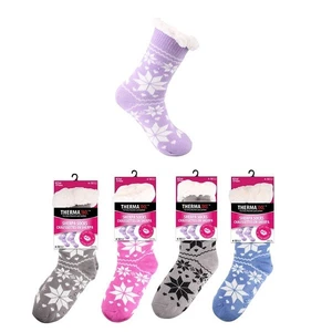 12009, Thermaxxx Sherpa Socks w/ Non-slip Bottom Snowflake, 191554120099