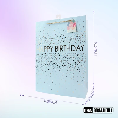 BD9411-XL, Birthday Gift Bags XL. Assorted x4 Styles 11.8"x4.7"x16.5", 887257130236