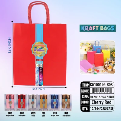 KG1001LG-R08, Kraft Bags LG. Royal Red 12/Pk 12.6"x10.2"x4.7", 887258100443