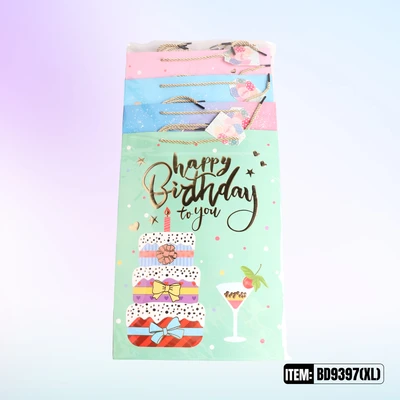 BD9397-XL, Birthday Gift Bags XL x4 Assted. 11.8"x4.7"x16.5", 887257130397