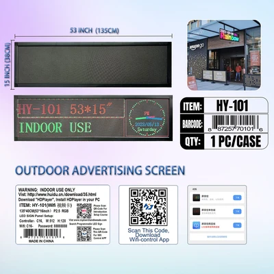 HY-101, LED RGB SIGN InDoor P2.5Panel(135*40CM)=53"x16"(HD-Player Video card Build In USB*WFI:C16-Pw:8*8, 887257701016