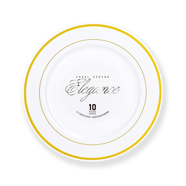 36207, Elegance Plate 7.5" White + 2 Line Stamp Gold, 191554362079