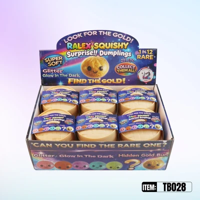 TB028, Ralex Squishy Dumplings Glitter & Glow In Dark Surprise Gold 3.35", 887258010285