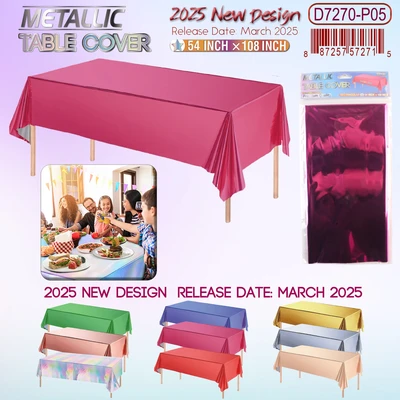 D7270-P05, Metallic Table Cover Hot Pink.54"x108", 887257572715