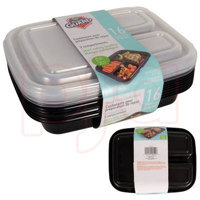 56040-12, Fresh Guard Plastic Bento Meal Prep Container 16PK 1LT 3 Div, 191554560406