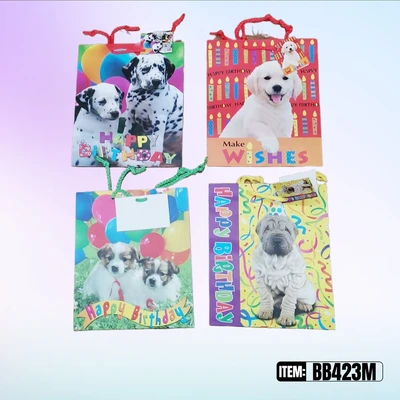 BB423M, FL. M PARTY ANIMAL GIFT BAG MD. Assorted x4  9.4"x7"x3.9", 677916554172
