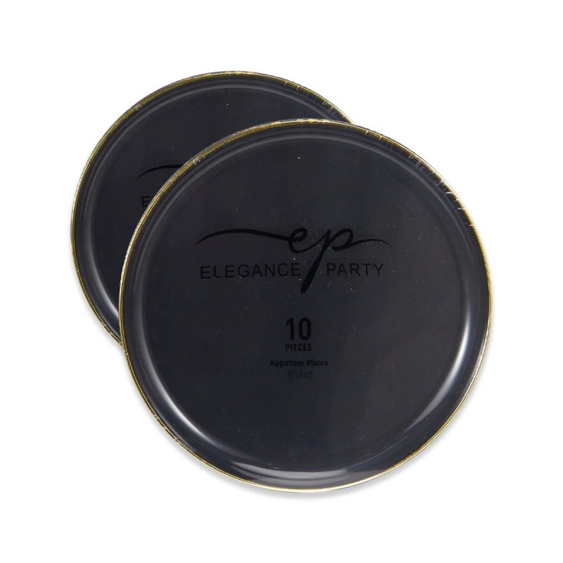 Elegance Party Edge 10PK 7.5" Dinner Plate Black+Gold