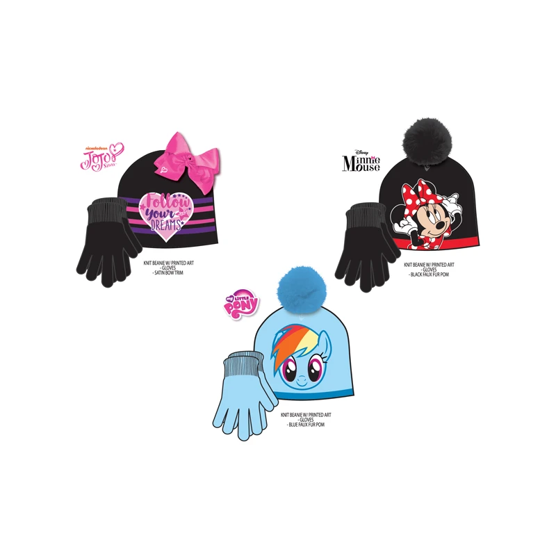 License Winter Hat & Gloves Set Junior Girls Assorted