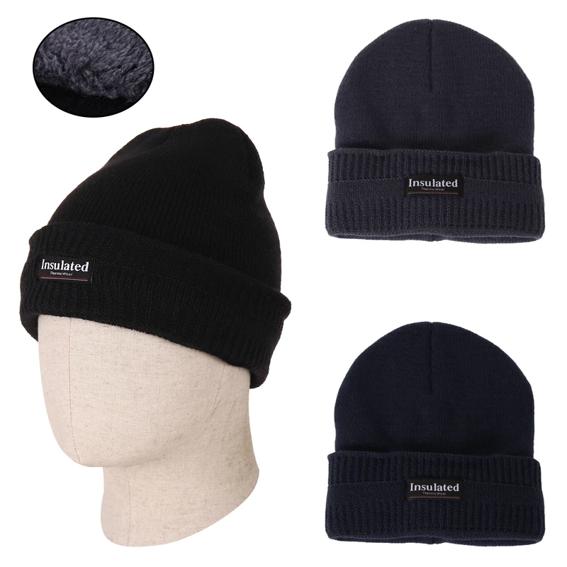 Insulated Men Winter Knit Hat w/ Fur Lining
