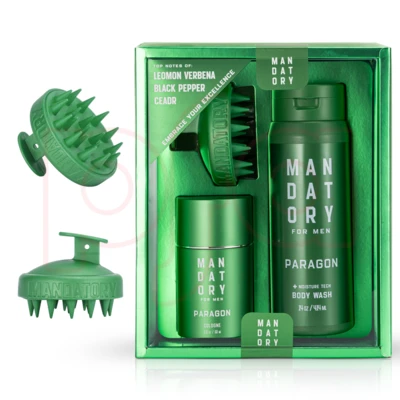 OD89492, MANDATORY Men's 3pcs Gift Set  PARAGON  2.oz/60ml EDT 14oz/414ml Body Wash Scalp Scrubber, 191554894921