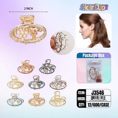 J3546, Hair Clip 2″ Inch with Pearl Assorted, 887257835469