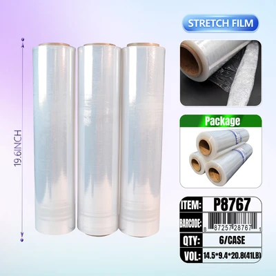 P8767, CLear  Shrink Stretch Film Wrap19.7Inch x 3KGs/Roll, 887257287671