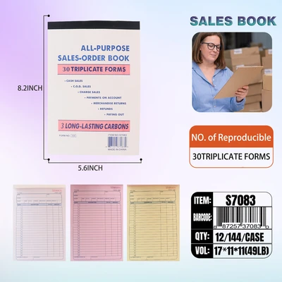 S7083, Salesbook 30/Triplicate Sheets 3-Long  Form:938  8.2"x5.6", 887257370830