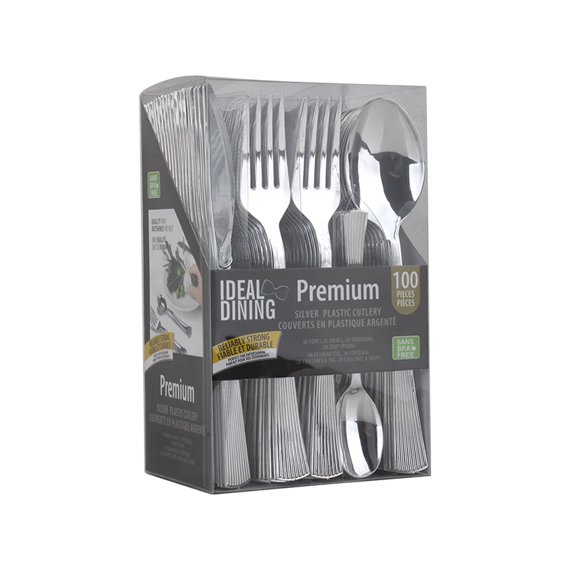 Ideal Dining Silver Cutlery PVC Set 100CT
