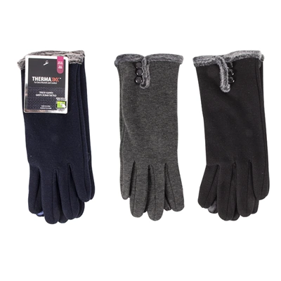 11200, Thermaxxx Winter Glove Ladies w/ Touch Fur Cuff Buttons, 191554112001