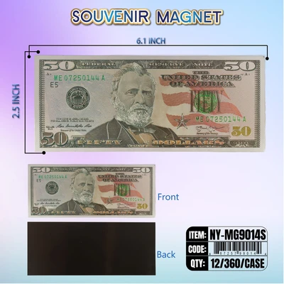 NY-MG9014S, Money Magnet $50 Bill Silver, 887257990144