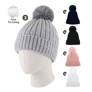 10134, Cindy Claire Ladies Pom Hat w/ Fur lining Chenille, 191554101340