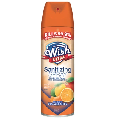 60332, Wish Sanitizing Spray Aerosol 19oz Citrus Garden, 191554603325