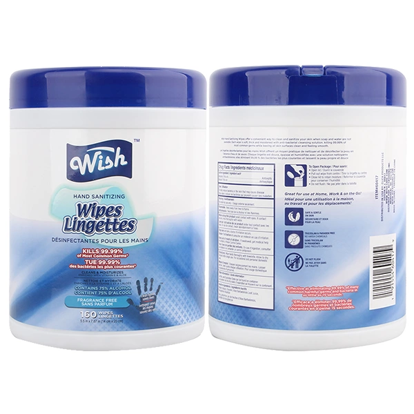 60417, Wish Hand Sanitizing Wipes Can 160CT Blue, 191554604179