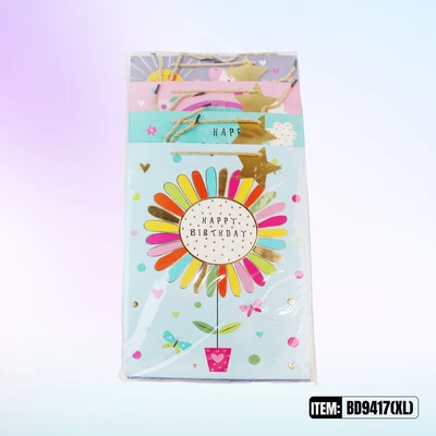 BD9417-XL, Birthday Gift Bags XL x4 Assted. 11.8"x4.7"x16.5", 887257130373