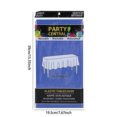50003, Party Central Heavy Duty Rectangle Plastic Tablecover - Blue, 191554500037