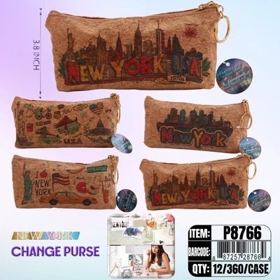 P8766, NewYork Coin Purse 4x Assorted 7.9"x 4.1"x 1.4", 887257287664