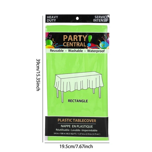 50002, Party Central Heavy Duty Rectangle Plastic Tablecover - Green, 191554500020