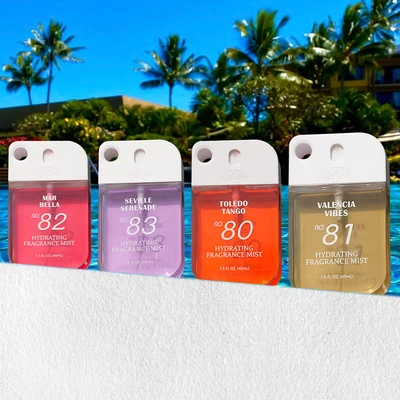 89915, 1.5 oz Hydrating Fragrance Mists , (4 Scent) Toledo Tango/Valencia Vibes/Mar Bella/Seville Serenade — Wish, 191554899155