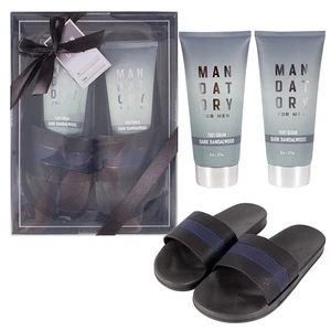 88717@, MANDATORY Men's 3pcs Black Silver Slipper Set, 191554887176
