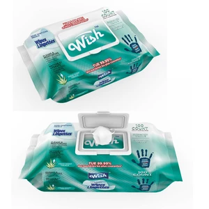 60407, Wish Hand Sanitizing Wipes Bag w/ Lid 100CT Fresh, 191554604070