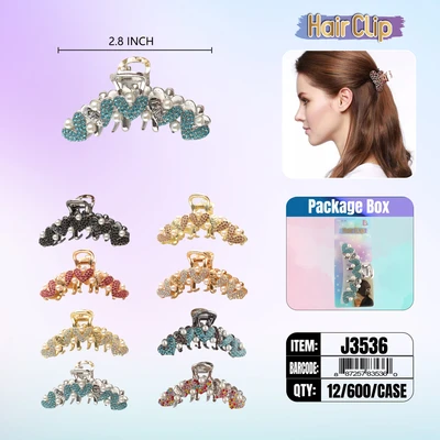 J3536, Hair Clip 3″ Inch with Diamond Assorted, 887257835360