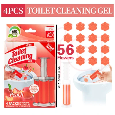 60132, Toilet Cleaning Gel 4 Packs Clean Peach Scent 6.43oz with 56 Stamps - Air Fusion, 191554601321