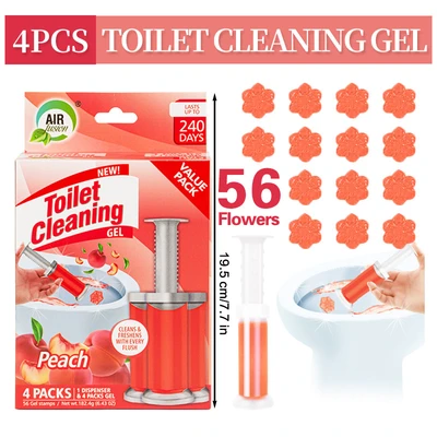 60132, Toilet Cleaning Gel 4 Packs Clean Peach Scent 6.43oz with 56 Stamps - Air Fusion, 191554601321