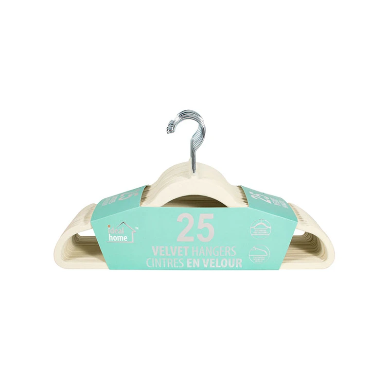 Ideal Home Velvet Hanger 25PK White Silver Hook